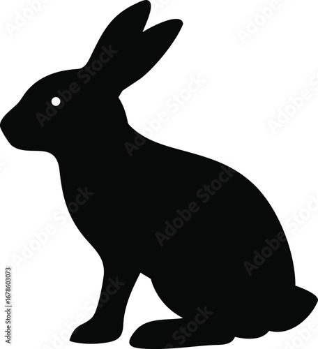 A striking black silhouette of a rabbit in a seated posture showcasing its iconic long ears and alert profile a symbol of nature and wildlife silhouette