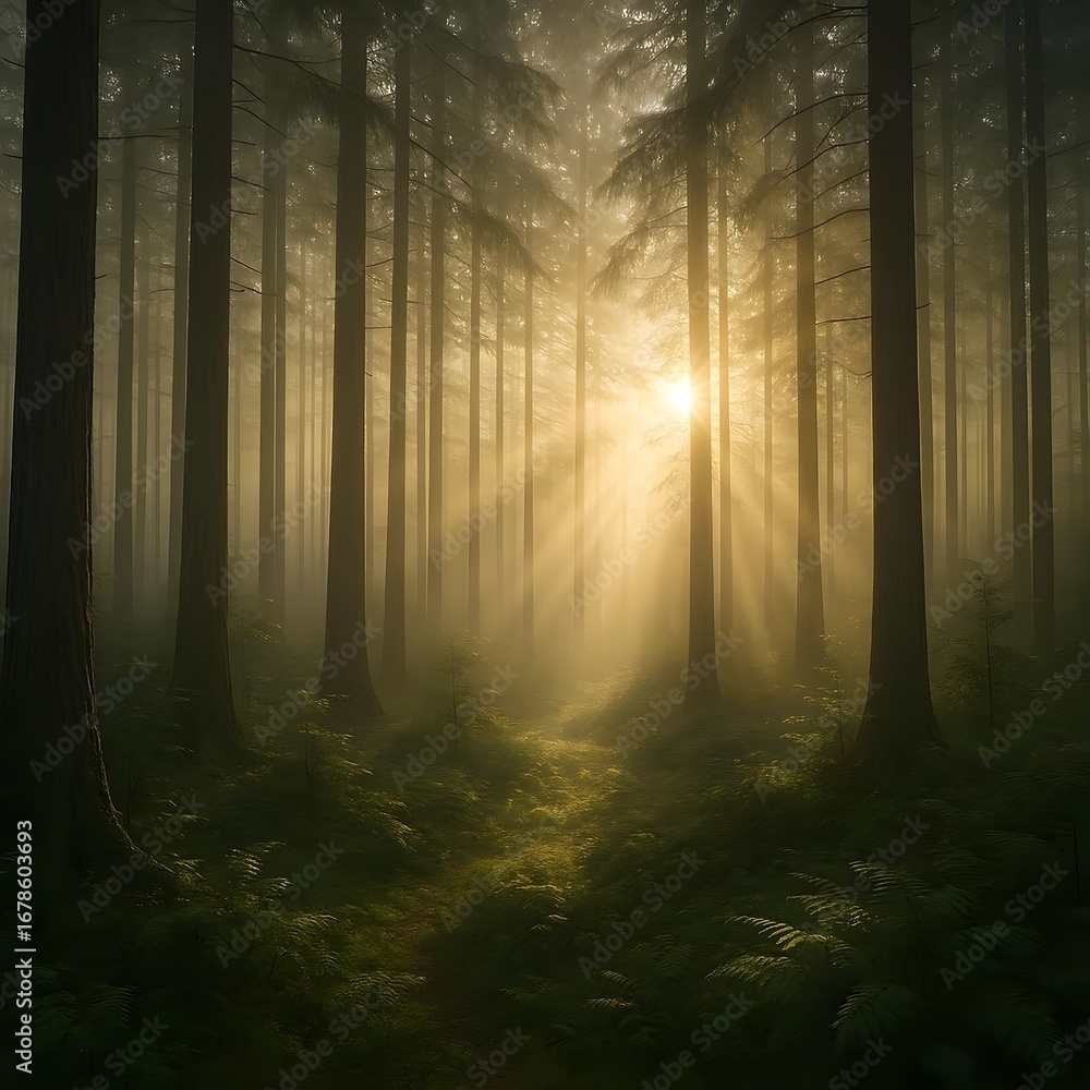 Naklejka premium sunrise in the forest