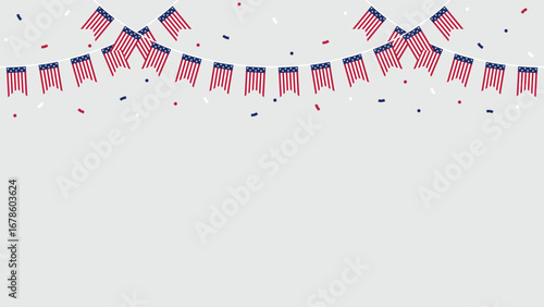 Seamless USA Flag Party Bunting Border Background for 4th of July Independence Day – Flat Design Illustration	