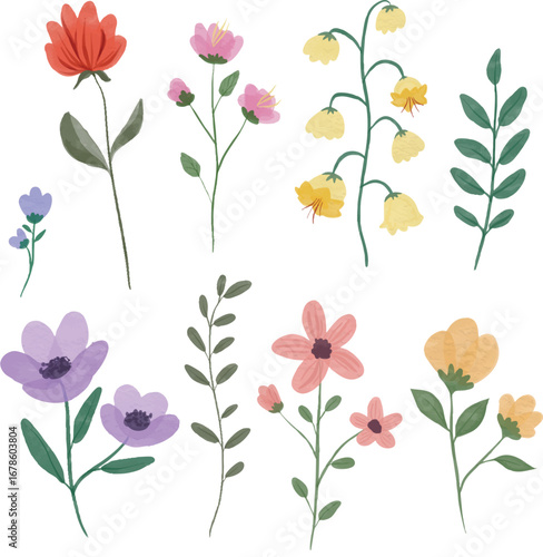 Wallpaper Mural Watercolor Wild Floral Set Torontodigital.ca