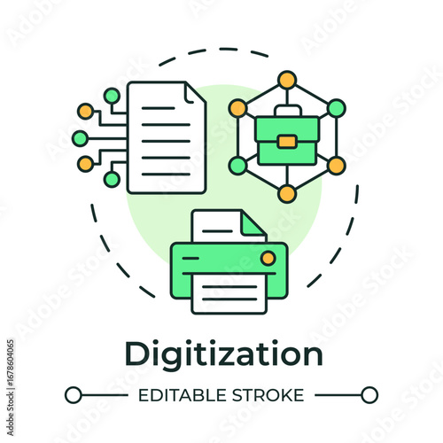 Digitization multi color concept icon. Paperwork organization, data processing. Round shape line illustration. Abstract idea. Graphic design. Easy to use in infographic, presentation