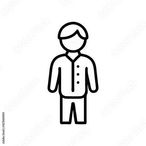 Simple line drawing of a man standing in formal attire  