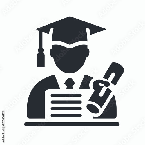 Graduate student holding diploma and documents in cap and gown  
