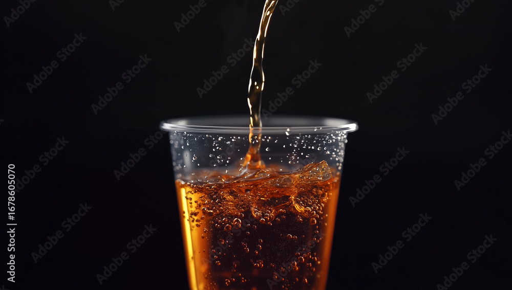 custom made wallpaper toronto digitalPouring fizzy beverage into clear plastic cup, creating bubbles and refreshing look. dark background enhances vibrant color