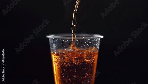 Wallpaper Mural Pouring fizzy beverage into clear plastic cup, creating bubbles and refreshing look. dark background enhances vibrant color Torontodigital.ca