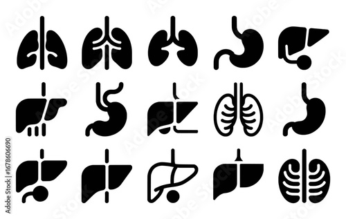 Collection of Black and White Icons Representing Human Organs
