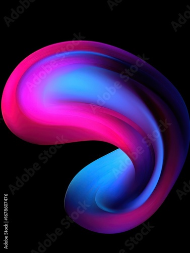 An abstract swirl of vibrant blue and pink colors creates a captivating design. The shapes flow smoothly against a black backdrop, highlighting the vividness of the colors