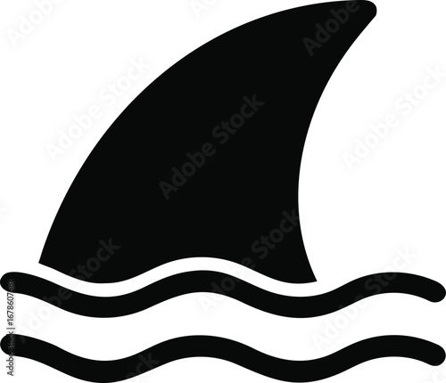 Minimalist black shark fin emerging from wavy water silhouette aquatic danger symbolism silhouette