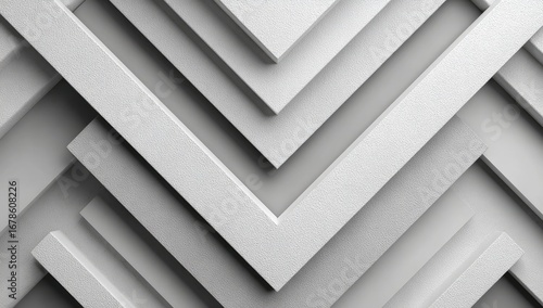 Abstract geometric pattern of layered, light gray squares forming a chevron or V-shape design