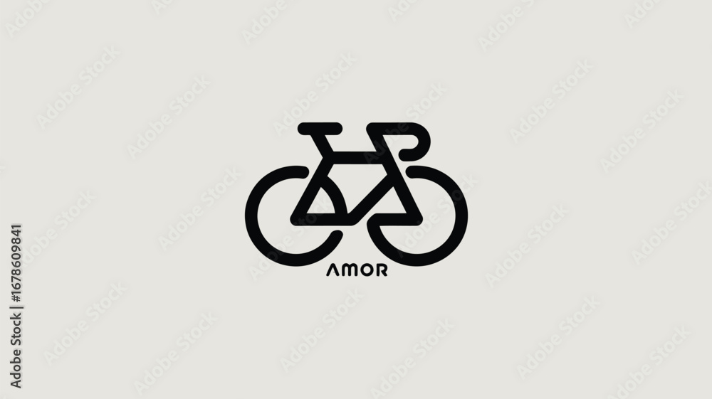 Fototapeta premium A minimalist logo of a bicycle with the word amor underneath it on a light beige background