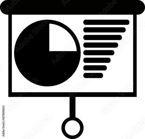 Presentation slide displaying a pie chart and horizontal bar graph in black and white style