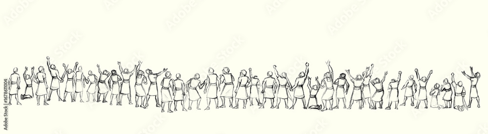 Obraz premium Pencil drawing. The Fall of the Walls of Jericho