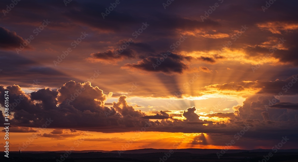 Obraz premium Sunset sky clouds dramatic colors golden rays