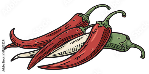 Slices of raw jalapeno pepper. vector illustration