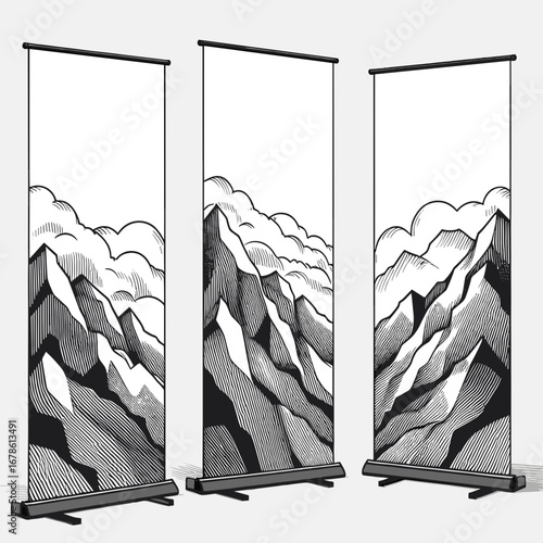 Pull-up banner mockup featuring mountain landscape design  