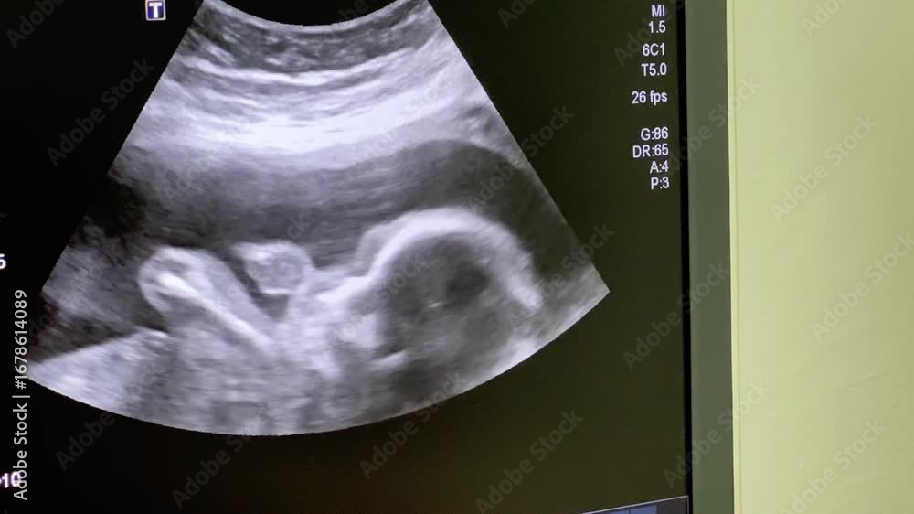 2D Ultrasound display of 35 weeks pregnant. Fetus ultrasound image that ...
