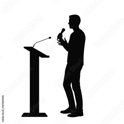 Silhouette Man Public Speaking Podium