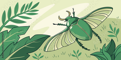 Green bug vector illustration clean and sharp inking style
