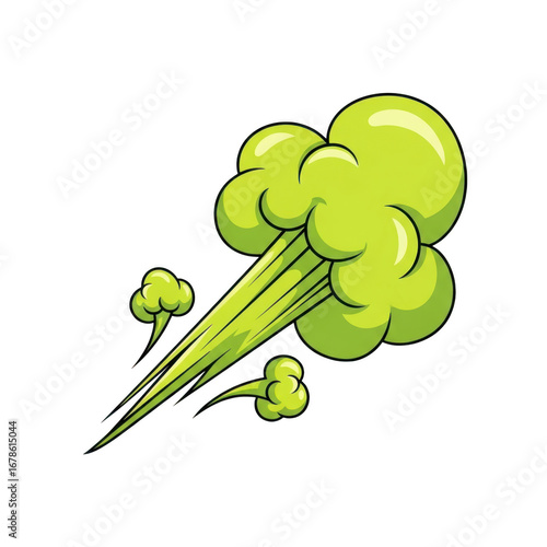 Green cartoon fart cloud with motion lines for humorous effect