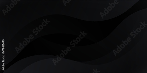 Abstract futuristic dark black background with waved design. Realistic 3d wallpaper with luxury flowing lines. Elegant backdrop for poster, website, brochure, banner, app etc… vector illustration