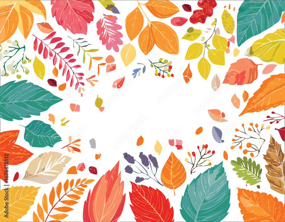 Obraz premium Autumn abstract colorful Background. Fall season and Thanksgiving theme. Editable vector templates with leaves and geometric pattern. Nature elements for poster, banner, cover, card, Sale, advertising