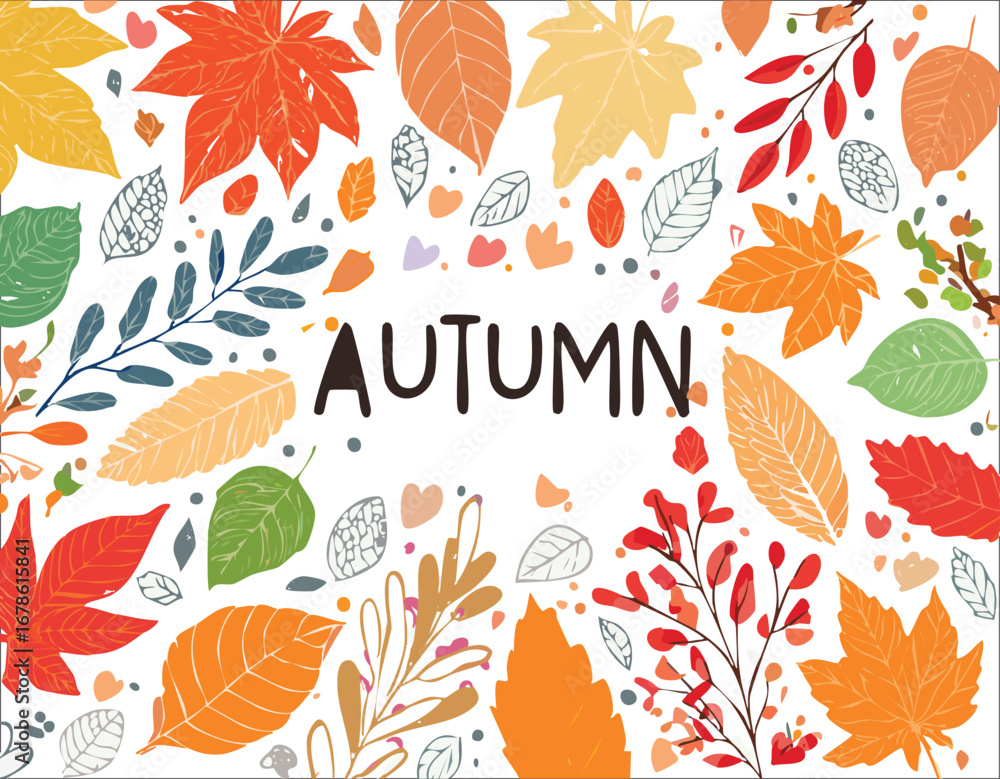 Obraz premium Autumn abstract colorful Background. Fall season and Thanksgiving theme. Editable vector templates with leaves and geometric pattern. Nature elements for poster, banner, cover, card, Sale, advertising