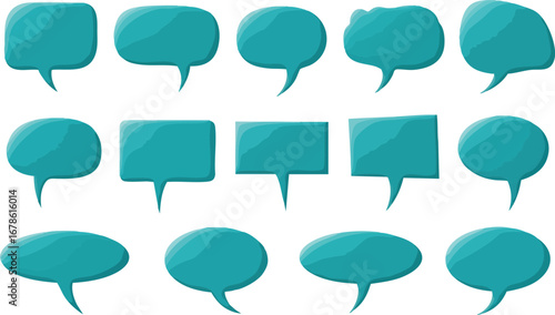 Collection of various teal-colored speech bubbles, representing communication and dialogue.
