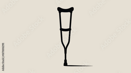 A simple graphic illustration of a black crutch against a plain light beige colored background