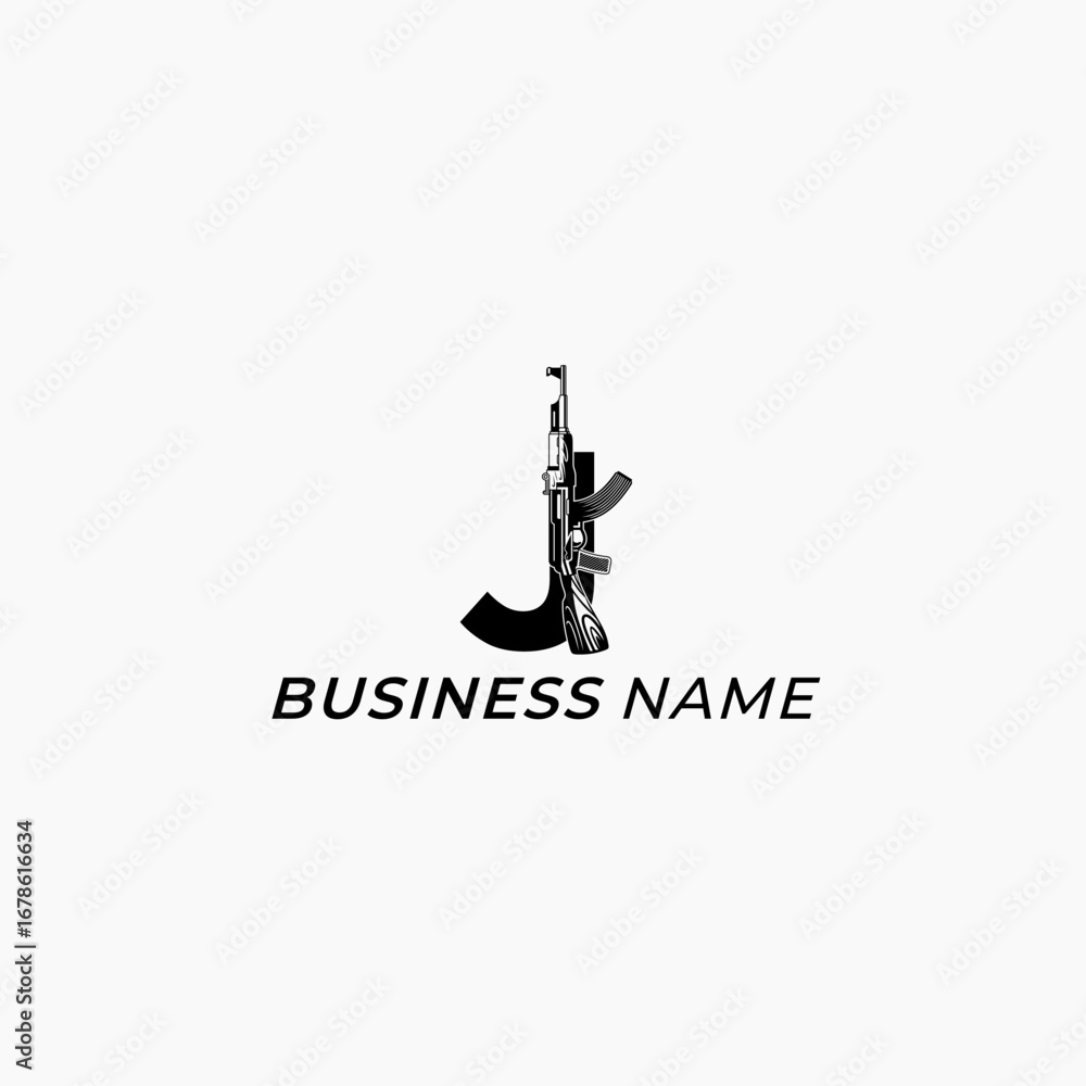 Obraz premium design logo creative letter J and ak 47 weapon