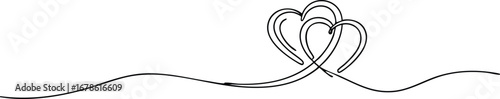 Intertwined hearts above a gently curving line.
