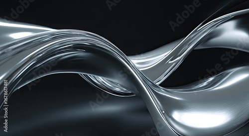Abstract metallic flowing ribbons against a dark background