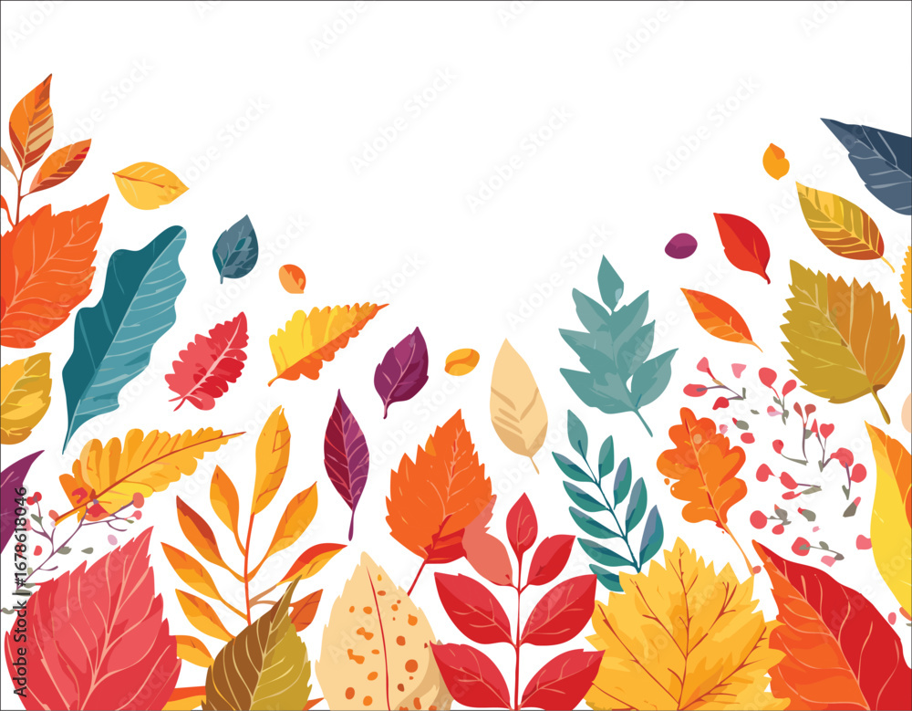 Obraz premium Autumn abstract colorful Background. Fall season and Thanksgiving theme. Editable vector templates with leaves and geometric pattern. Nature elements for poster, banner, cover, card, Sale, advertising