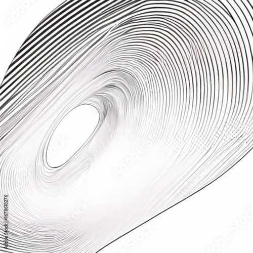 Minimilist abstract linear pattern with a central void and flowing lines in black and white design element vector