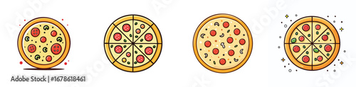 Pizza vector icon collection with clean lines and modern minimal style.