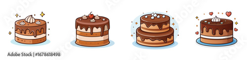 Chocolate Cake vector icon collection with clean lines and modern minimal style.