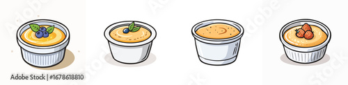 Crème Brûlée vector illustration set featuring detailed, colorful design elements.