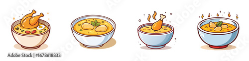 Chicken Soup vector illustration set featuring detailed, colorful design elements.