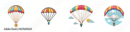 paragliding vector illustration set featuring detailed, colorful design elements.