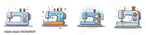 sewing vector illustration set featuring detailed, colorful design elements.