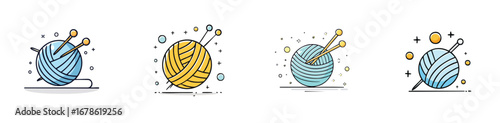 knitting vector illustration set featuring detailed, colorful design elements.