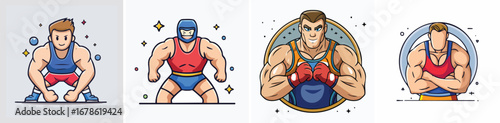 wrestling vector illustration set featuring detailed, colorful design elements.