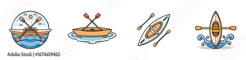 rowing vector illustration set featuring detailed, colorful design elements.