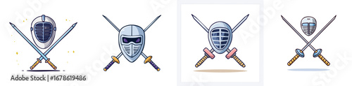 fencing vector illustration set featuring detailed, colorful design elements.