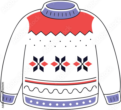Cartoon christmas sweater with snowflakes, a cozy and festive garment for the winter holidays