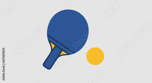 Blue ping pong paddle and yellow ball ready for a game of table tennis
