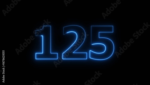 Abstract beautiful blue neon 125 number illustration background 4K.