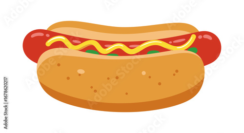 Delicious classic hot dog with mustard in a soft bun isolated on a white background