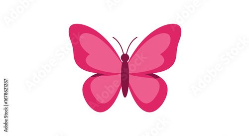 Vibrant pink butterfly with gracefully spread wings isolated on a clean white background