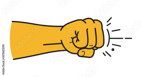 Hand fist knocking on a door or surface with a clear impact sound visual representation