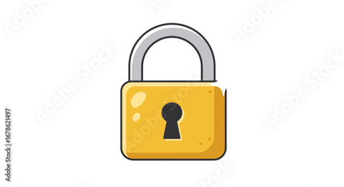 Simple cartoon illustration of a golden padlock with a silver shackle on a white background representing security and protection